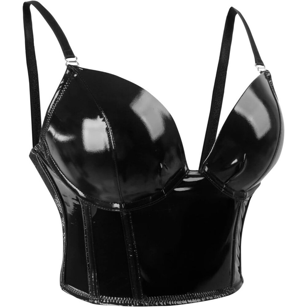 Women's Punk Gothic PU Leather Push Up Corset Bra Bustier Crop Top for Party - Picture 4 of 6